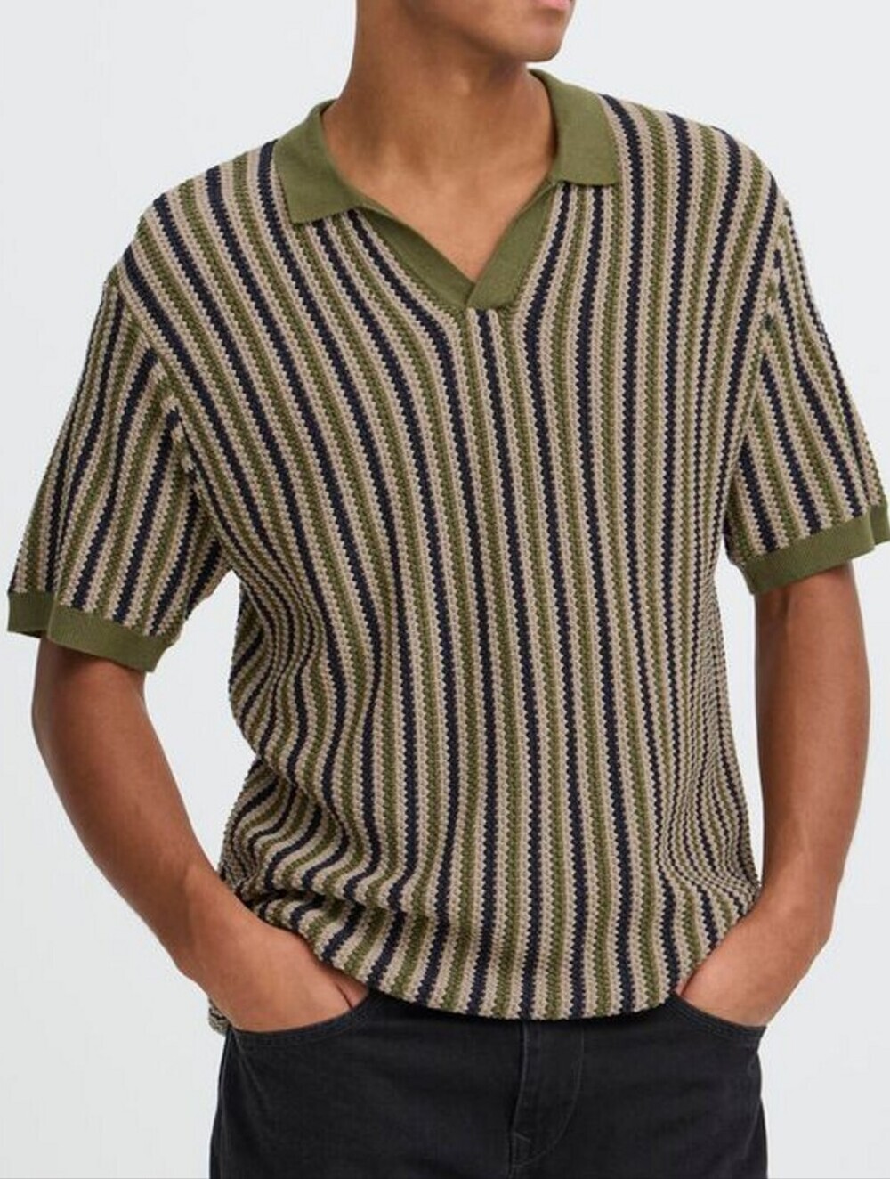Zara Carly Striped Knit V-Neck Polo Sweater